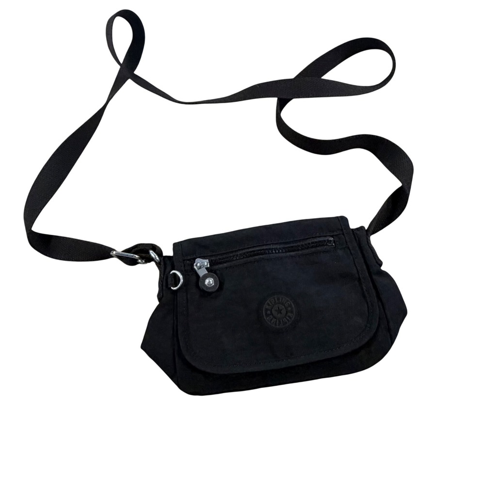 Kipling Black Crinkle Nylon Small Crossbody Flap Bag Messenger Travel Purse